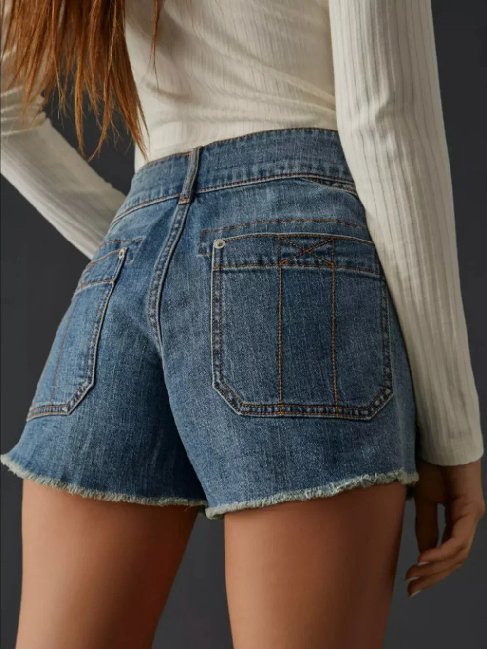 Pilcro Anthropologie The Wanderer Cutoff Raw Hem Blue Denim 3" Jean Shorts, 27 - Picture 4 of 10